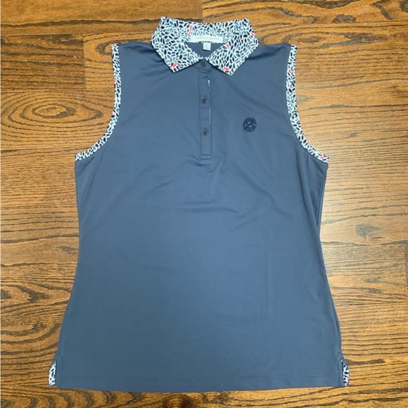 Fairway & Greene polyester/spandex blue/patterned sleeveless golf shirt - Picture 2 of 6